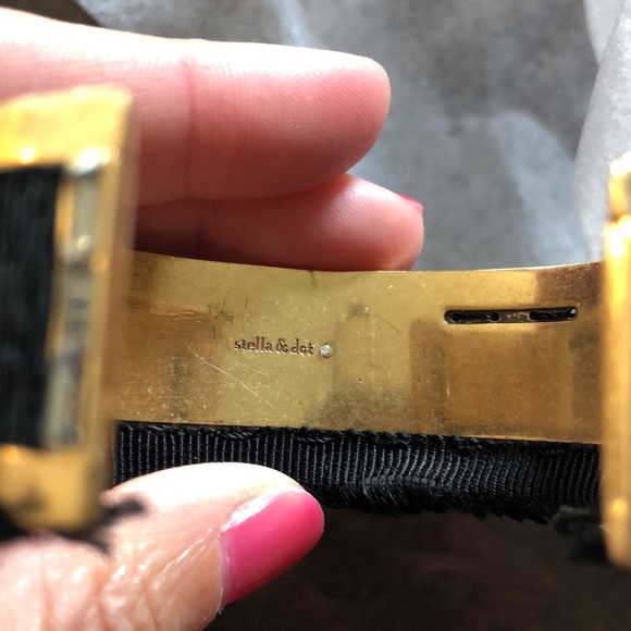 Stella & Dot Morgan Jeweled Cuff black fringe gold tone Bracelet - Picture 8 of 9